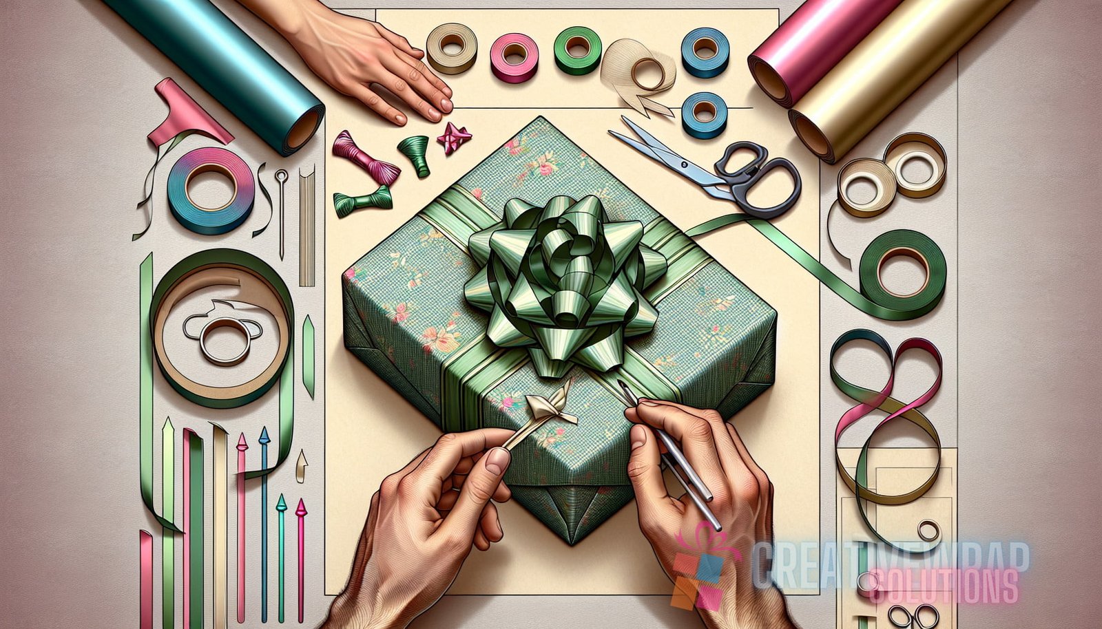 Illustration for section: Now that your gift is wrapped, it's time to add some decorative touches. Choose a ribbon or bow that - odd-shaped gift wrapping